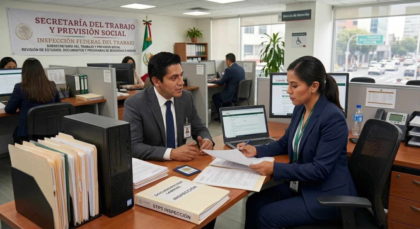 INSPECTOR RECIBIENDO  DOCUMENTOS POR PARTE DEL EMPRESARIO